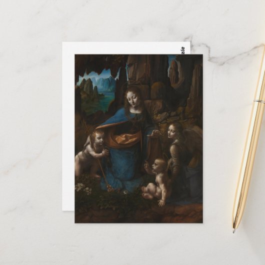 Carte Postale Vierge des Rochers, Vierge Marie, Jésus, Jean (Devant/Arrière en situation)