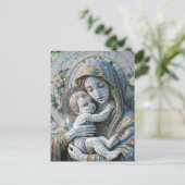 Carte Postale Vierge Marie et bébé Jésus | Statue mosaïque (Debout devant)