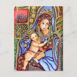Carte Postale Vierge Marie et Jésus Peinture infantile