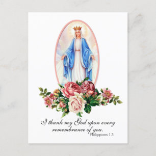 Carte Postale Vierges Marie Roses Religieux Élégant Vintage
