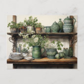 Carte Postale Vieux Cuisine en Bois Plateau Vert Blanc Plats (Devant)