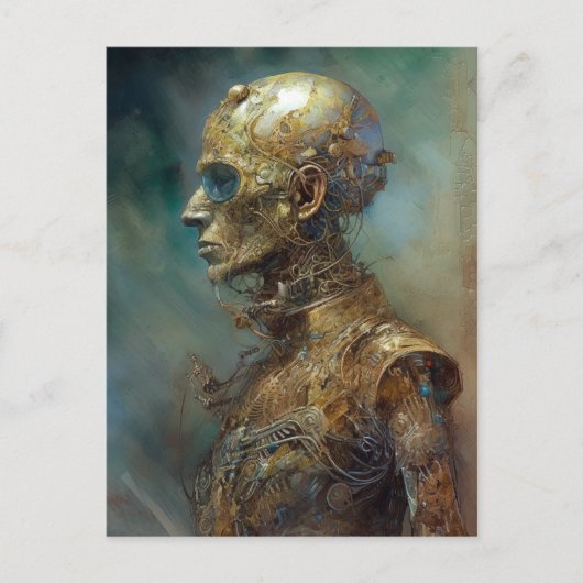Carte Postale Vieux Cyborg Futuriste Science Fiction (Devant)