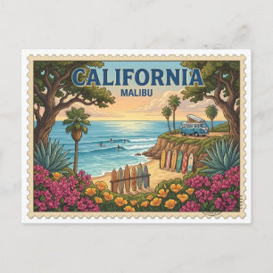 Carte Postale Vieux fourgon de plage de surf Malibu Californie