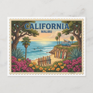 Carte Postale Vieux fourgon de plage de surf Malibu Californie