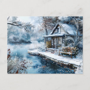Carte Postale Vieux moulin par Frosty River en hiver Illustratio