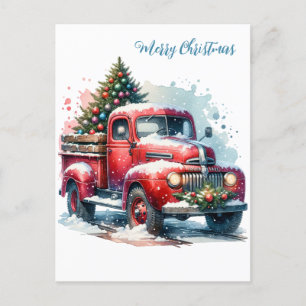 Carte Postale Vieux Noël Vintage Camion rouge