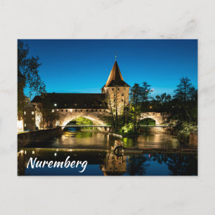 Carte Postale Vieux pont médiéval la nuit à Nuremberg