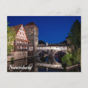 Carte Postale Vieux pont médiéval la nuit à Nuremberg, Allemagne