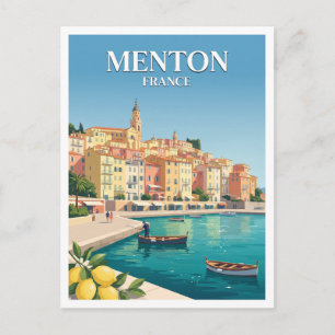 Carte Postale Vieux-Port de Menton et front de mer coloré France