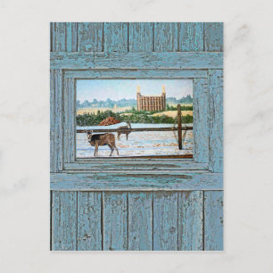 Carte Postale Vieux temple de fenêtre bleu