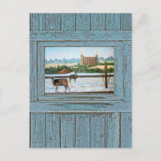 Carte Postale Vieux temple de fenêtre bleu