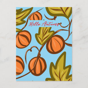 Carte Postale Vignes de citrouille d'automne dessinées à la main