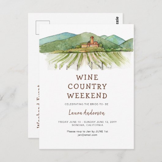 Carte Postale Vignoble Aquarelle week-end Bachelorte (Devant / Derrière)