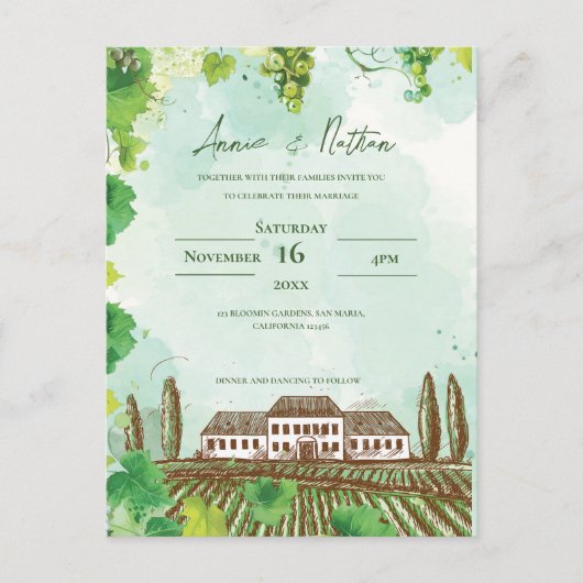 Carte Postale Vignoble romantique et Faire-part de mariage graph (Devant)