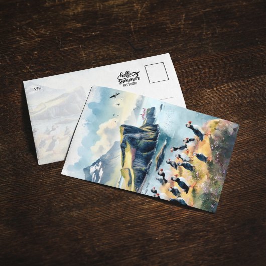Carte postale Vik Puffins Islande Watercolor