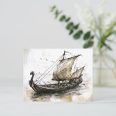Carte Postale Viking Drawing of a Norse Viking ship (Debout devant)