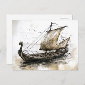Carte Postale Viking Drawing of a Norse Viking ship (Devant / Derrière)