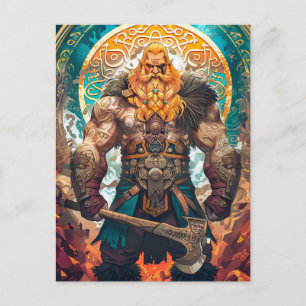 Carte Postale Viking Warrior avec Ax Norse Mythology Comic