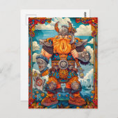 Carte Postale Viking Warrior avec Ax Norse Mythology Comic (Devant / Derrière)