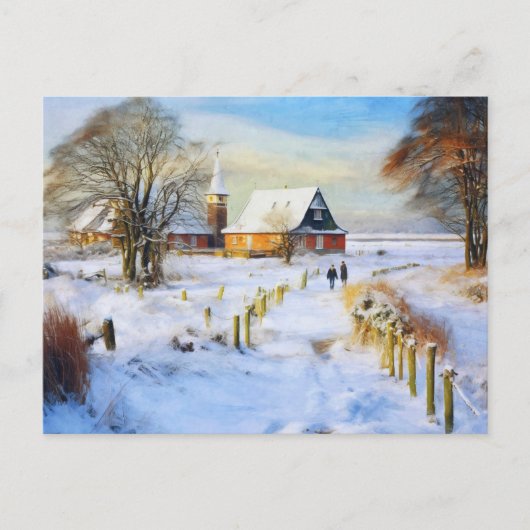 Carte Postale Village balte en hiver. Les gens marchant (Devant)