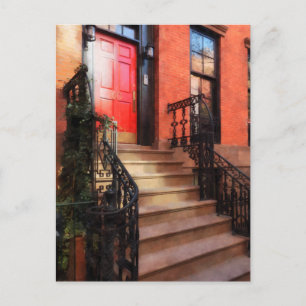Carte Postale Village Brownstone with Red Door