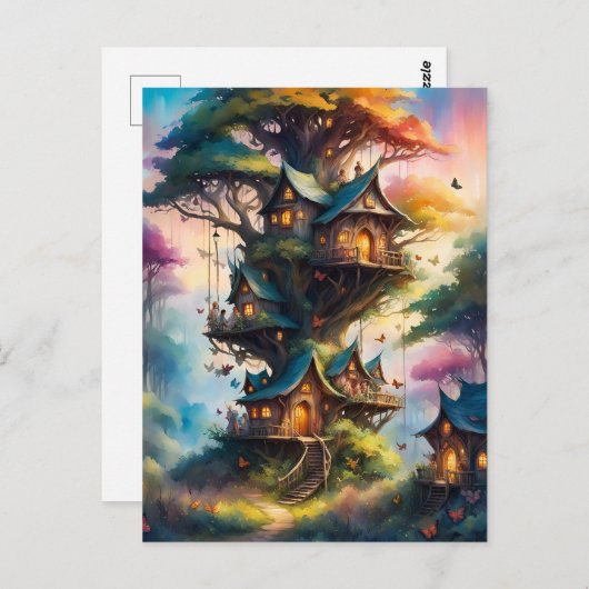 Carte Postale Village de fées coloré, Postcrossing (Devant / Derrière)