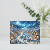 Carte Postale Village de Noël Peinture sur scène neigeuse (Debout devant)