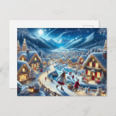 Carte Postale Village de Noël Peinture sur scène neigeuse (Devant / Derrière)