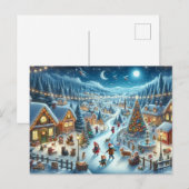 Carte Postale Village de Noël Scène enneigée Peinture (Devant / Derrière)