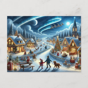 Carte Postale Village de Noël Scène enneigée Peinture