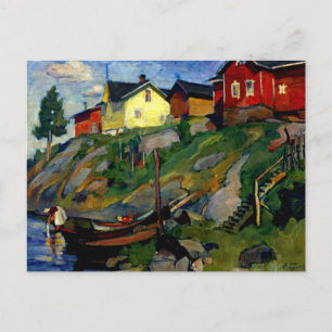 Carte Postale Village en Finlande, peinture d'art