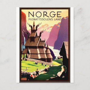 Carte Postale Village en Norvège, Europe du Nord, voyage vintage