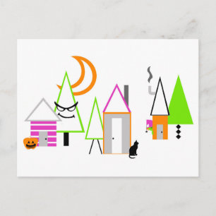 Carte Postale village Halloween sur mesure noir orange violet