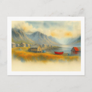 Carte Postale Village labradorien avec bateau rouge,