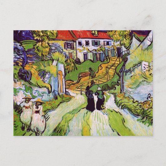 Carte Postale Village Rue Auvers Marches Figures Van Gogh Fine (Devant)