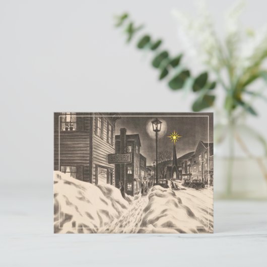 Carte Postale Village Street sur une nuit d'hiver avec étoile (Debout devant)