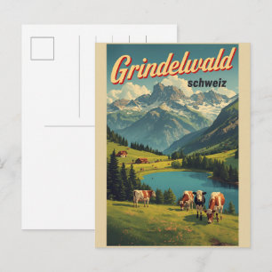 Carte Postale Village vintage de Grindelwald Suisse cadeau natur