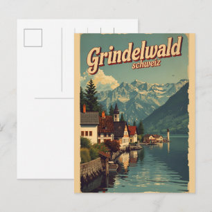 Carte Postale Village vintage de Grindelwald Suisse cadeau natur