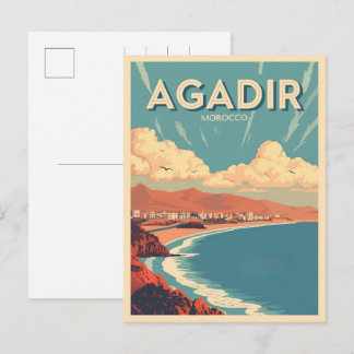Carte Postale Ville balnéaire vintage Agadir souvenirs de voyage
