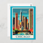 Carte Postale Ville colorée de Chicago (Devant / Derrière)