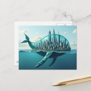Carte Postale Ville de baleine surréaliste fantastique