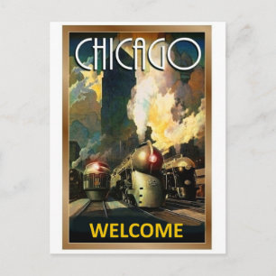 Carte Postale Ville de Chicago, train à vapeur, voyage ferroviai