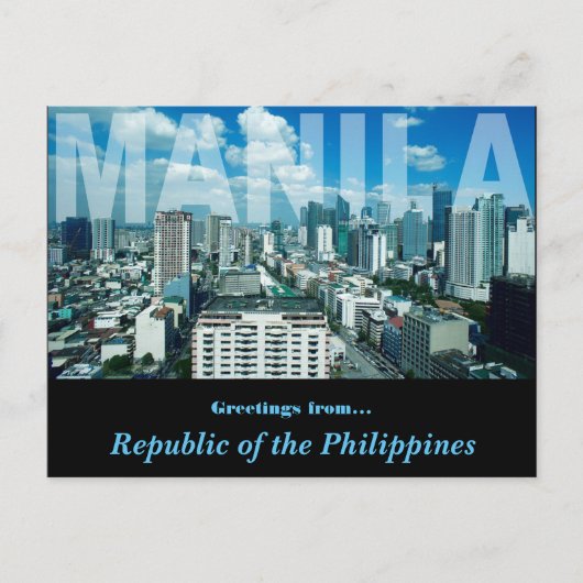 Carte Postale Ville De Manille République Des Philippines Design (Devant)