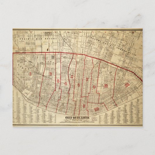 Carte Postale Ville de Saint-Louis, Missouri Map (1870) (Devant)