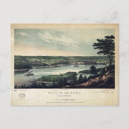 Carte Postale Ville de St. Paul, capitale du Minnesota (1853) (Devant)