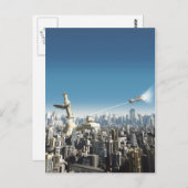 Carte Postale Ville future - Tour en chute (Devant / Derrière)