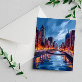 Carte Postale Ville Nuits aquarelle peinture