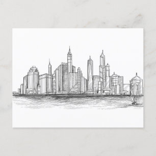 Carte Postale Ville Skyline Croquis noir et blanc