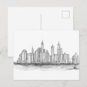 Carte Postale Ville Skyline Croquis noir et blanc (Devant / Derrière)
