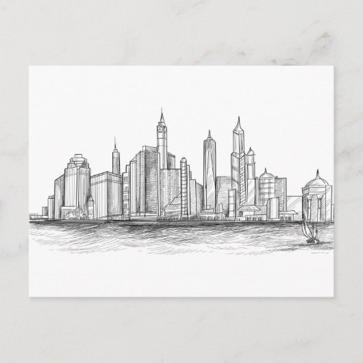 Carte Postale Ville Skyline Croquis noir et blanc (Devant)